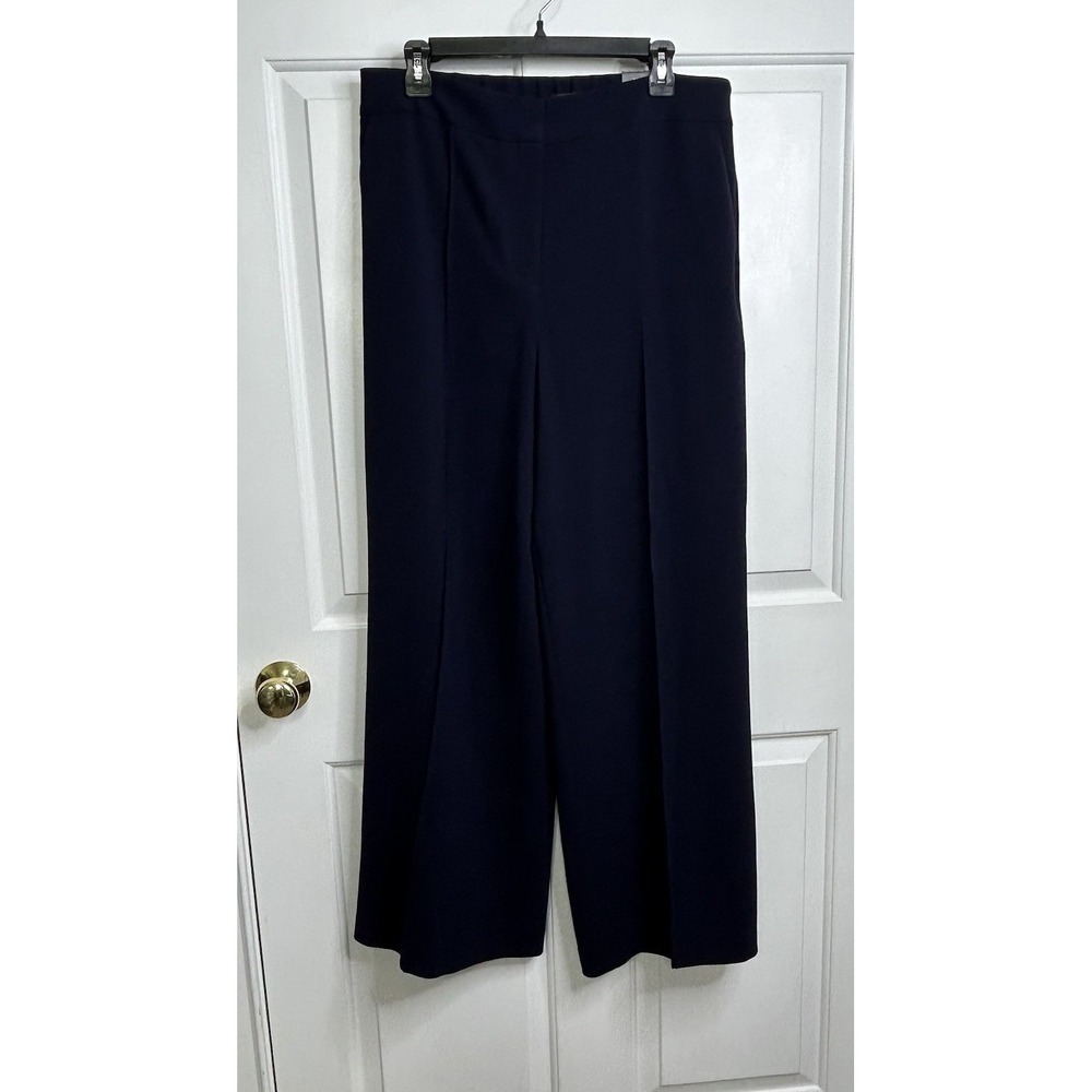 Talbots Easy Travel Wide Leg Pant Womens 14 Navy Blue High Waist Full Length New